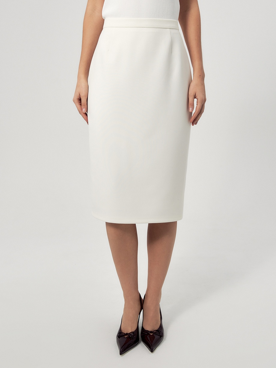 Юбка-миди из костюмной ткани молочного цвета 