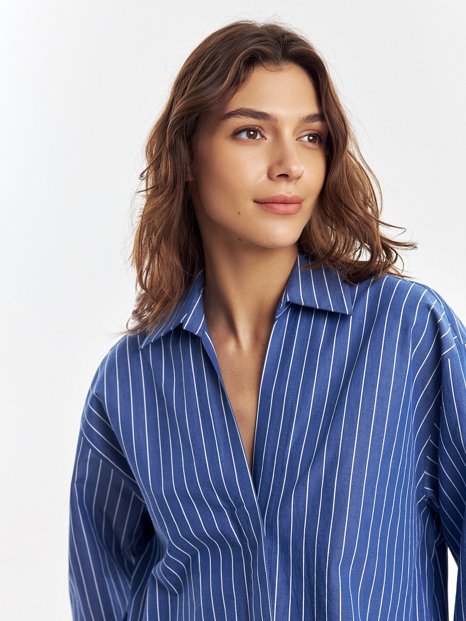 Свободная хлопковая блузка в полоску