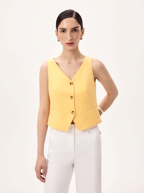 Жилет укороченный из хлопка и льна POMPA