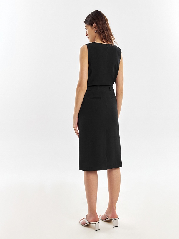 Юбка из хлопка и льна с разрезом