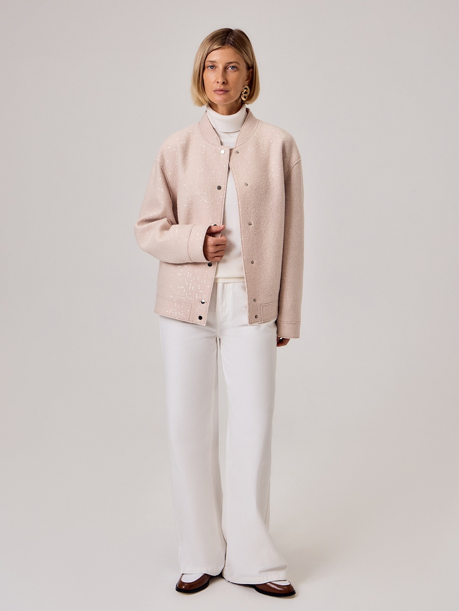 Куртка-бомбер из шерсти с пайетками