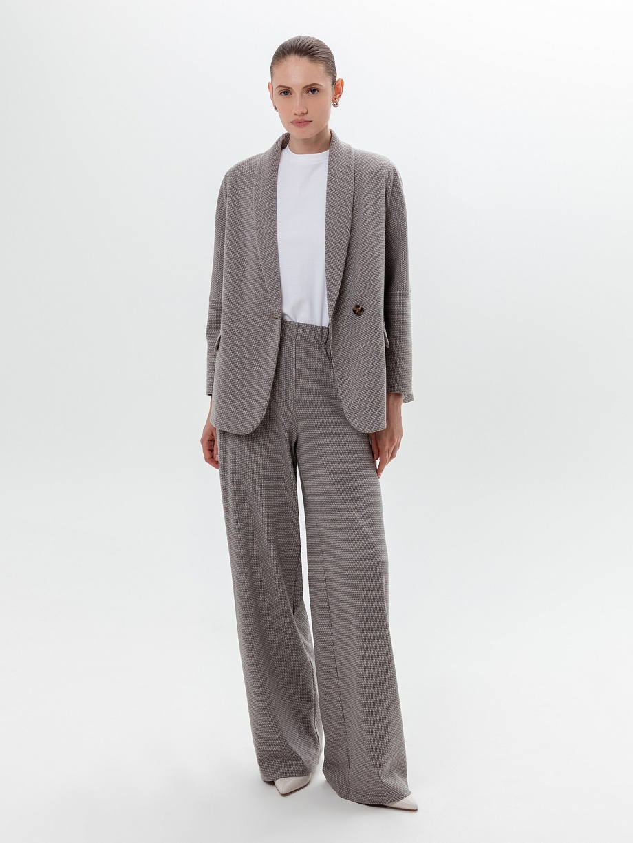 Широкие брюки на эластичном поясе с принтом "пье-де-пуль"