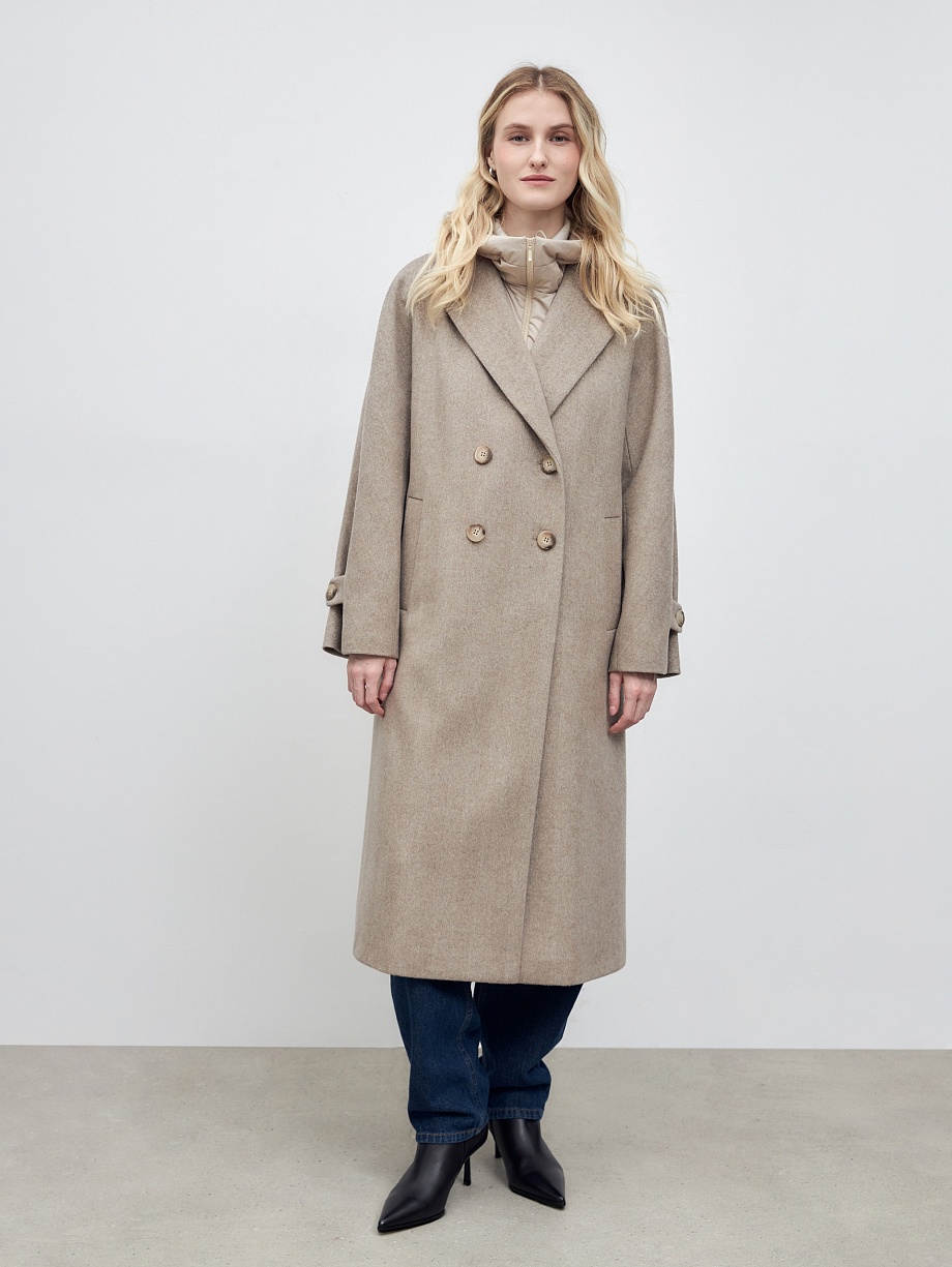 Шерстяное пальто с мембраной и утеплённой спинкой