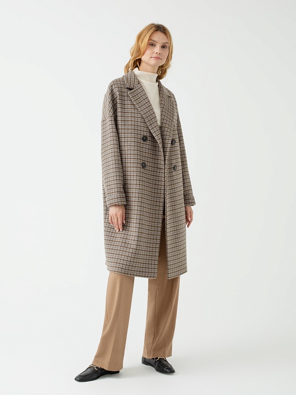 Двубортное женское пальто в клетку с мембраной POMPA арт.1011981h10090