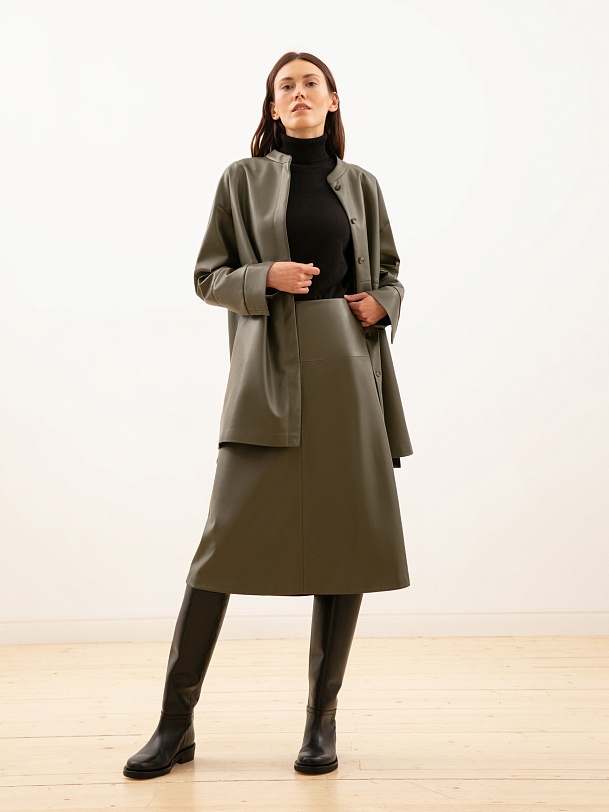 Жакет из экокожи цвета хаки