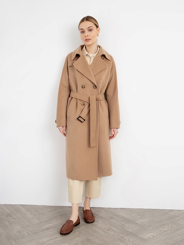 Двубортное шерстяное пальто с мембраной