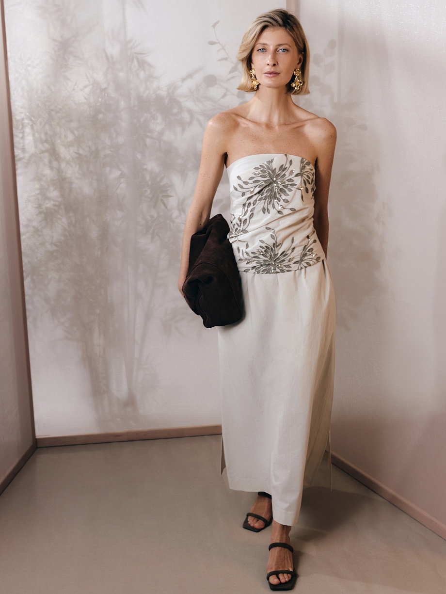 Летняя юбка макси из 100% хлопка с разрезами