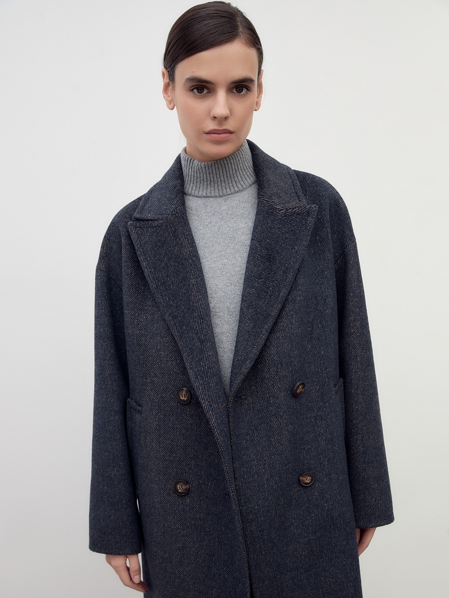 Двубортное шерстяное пальто с мембраной