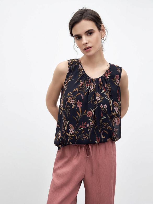 Свободная блуза без рукавов с цветочным принтом POMPA арт.5148831ci1190
