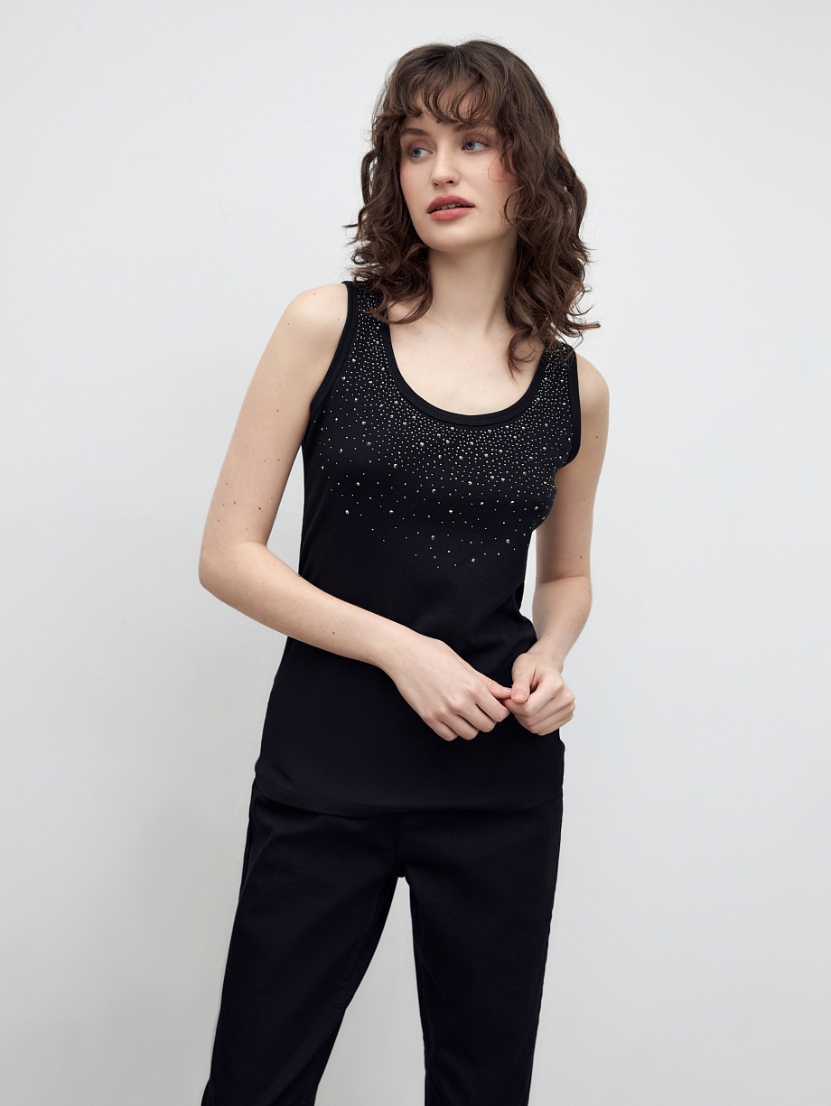 Майка из мерсеризированного хлопка со стразами