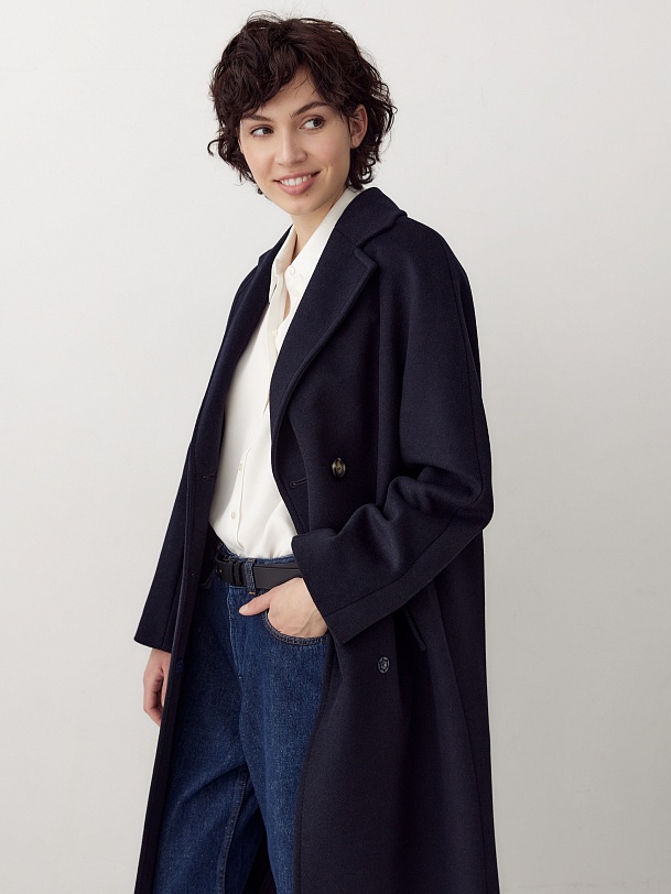 Двубортное пальто-кокон с мембраной