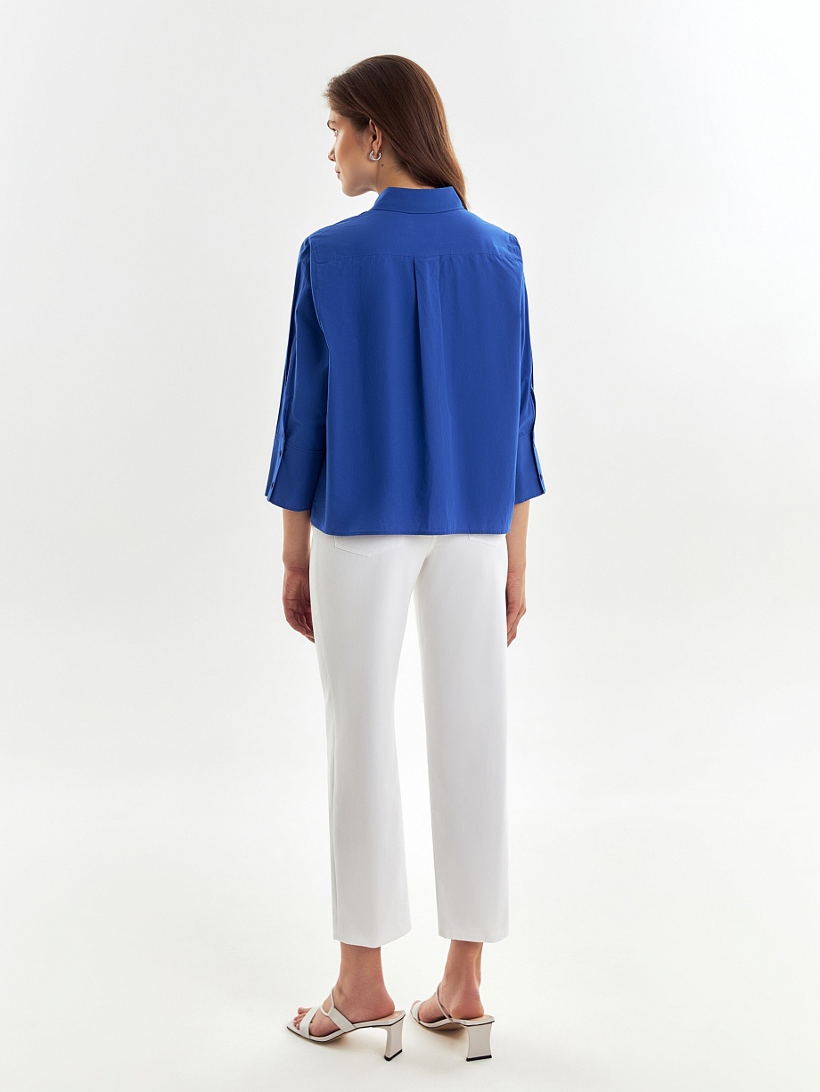 Хлопковая укороченная рубашка с рукавом 3/4