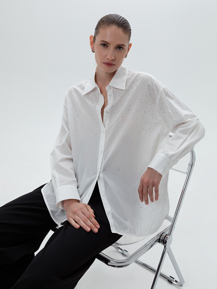 Блуза из 100% хлопка со стразами