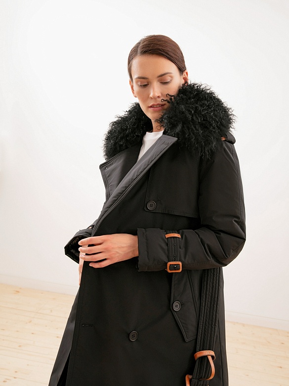 Пальто зимнее со съемным воротником из натуральной ламы POMPA арт.1013260i60199