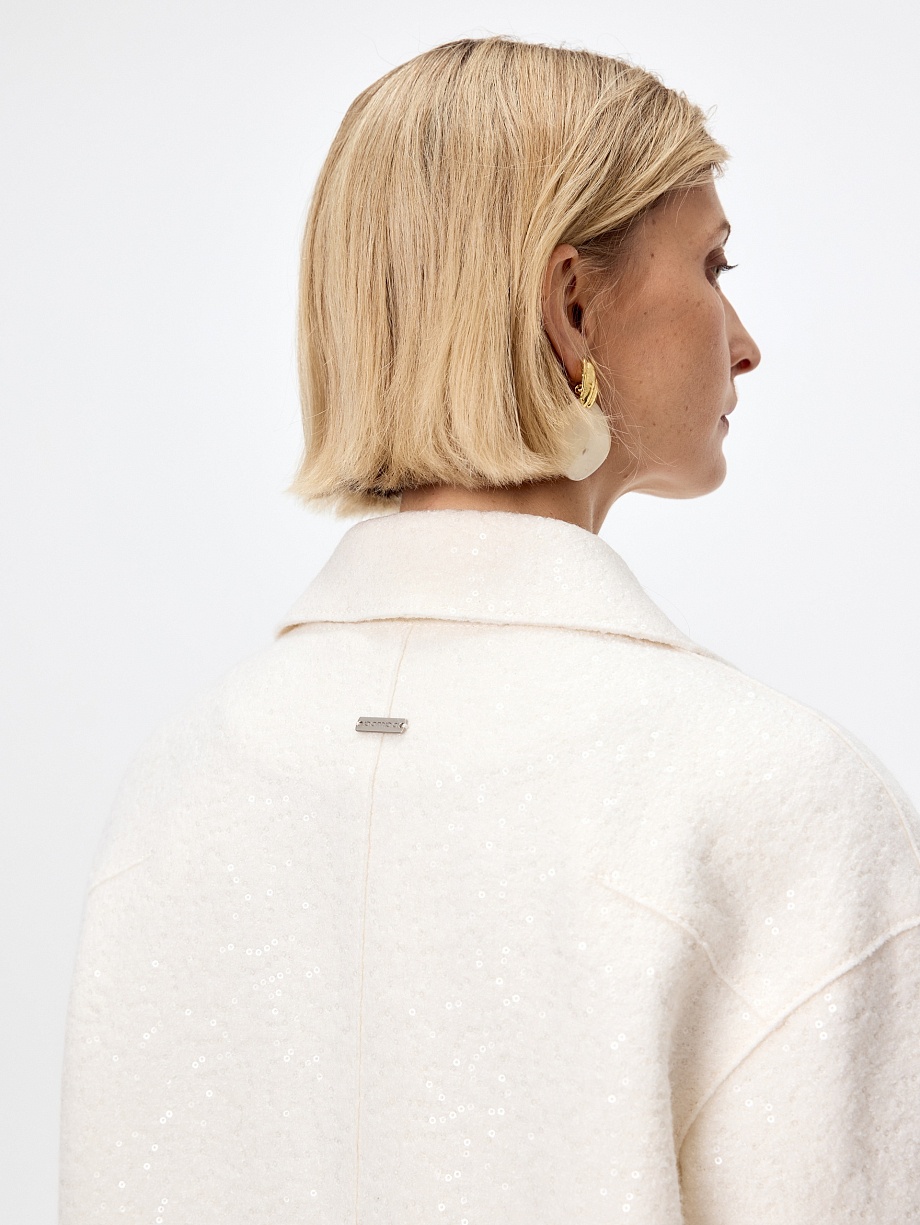  Пальто с мембраной из вареной шерсти с пайетками