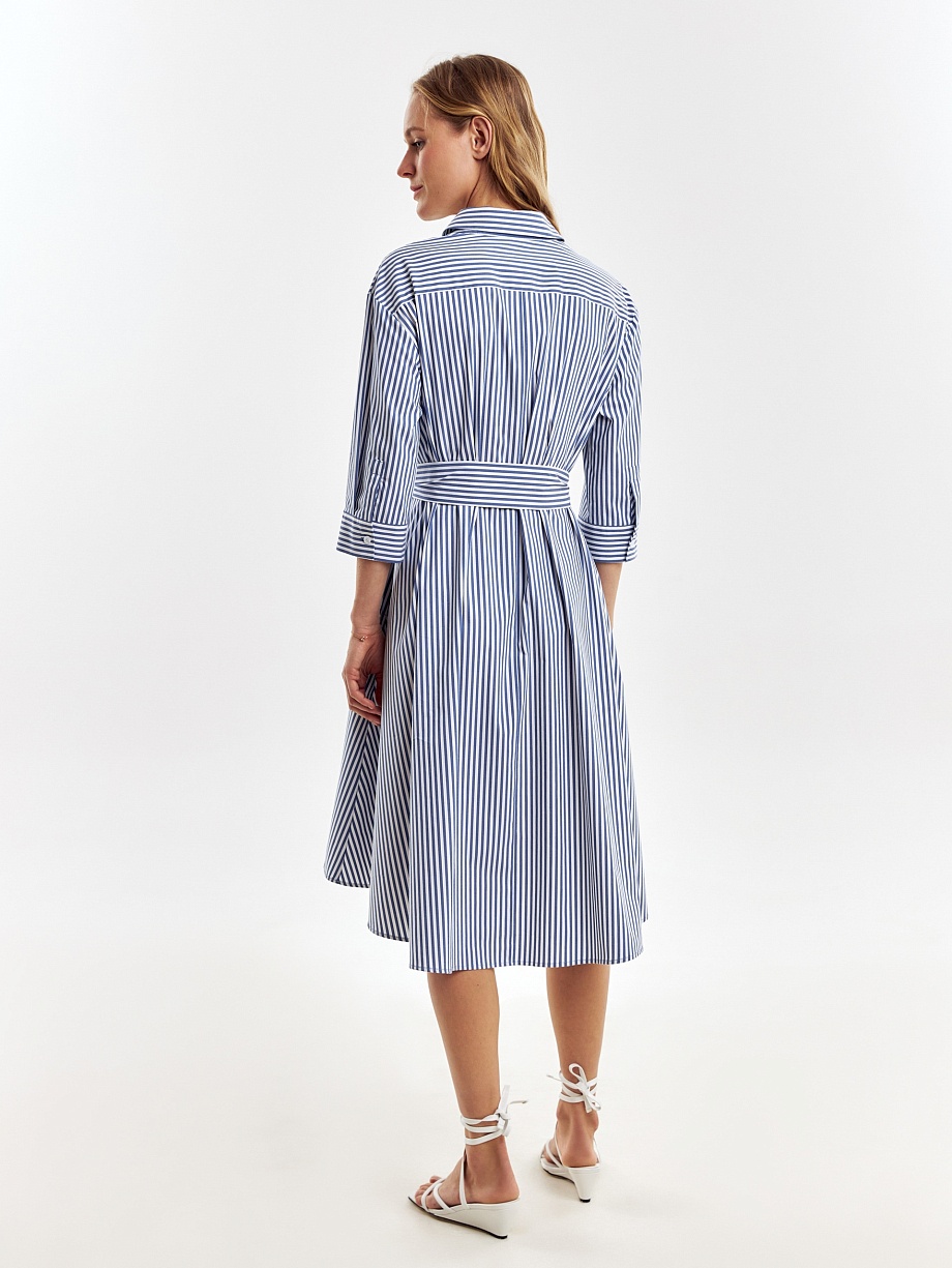 Хлопковое платье-рубашка в полоску