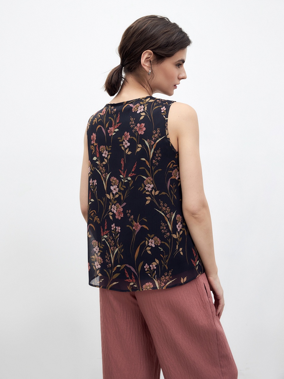 Свободная блуза без рукавов с цветочным принтом