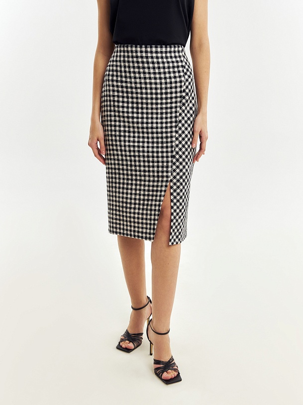 Юбка-миди с имитацией запаха из твидовой ткани