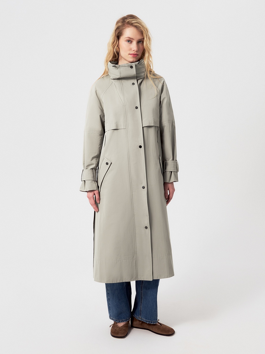 Непромокаемый хлопковый плащ с высоким воротником