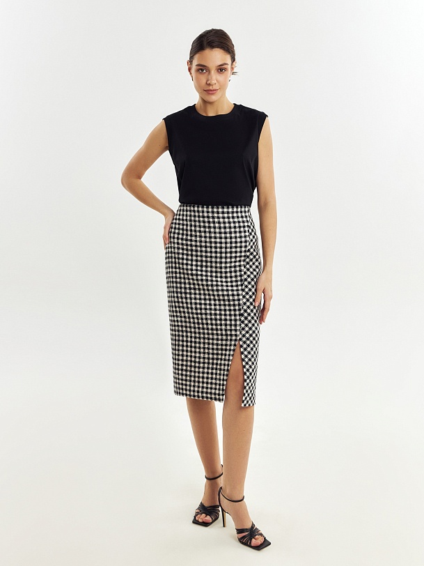 Юбка-миди с имитацией запаха из твидовой ткани