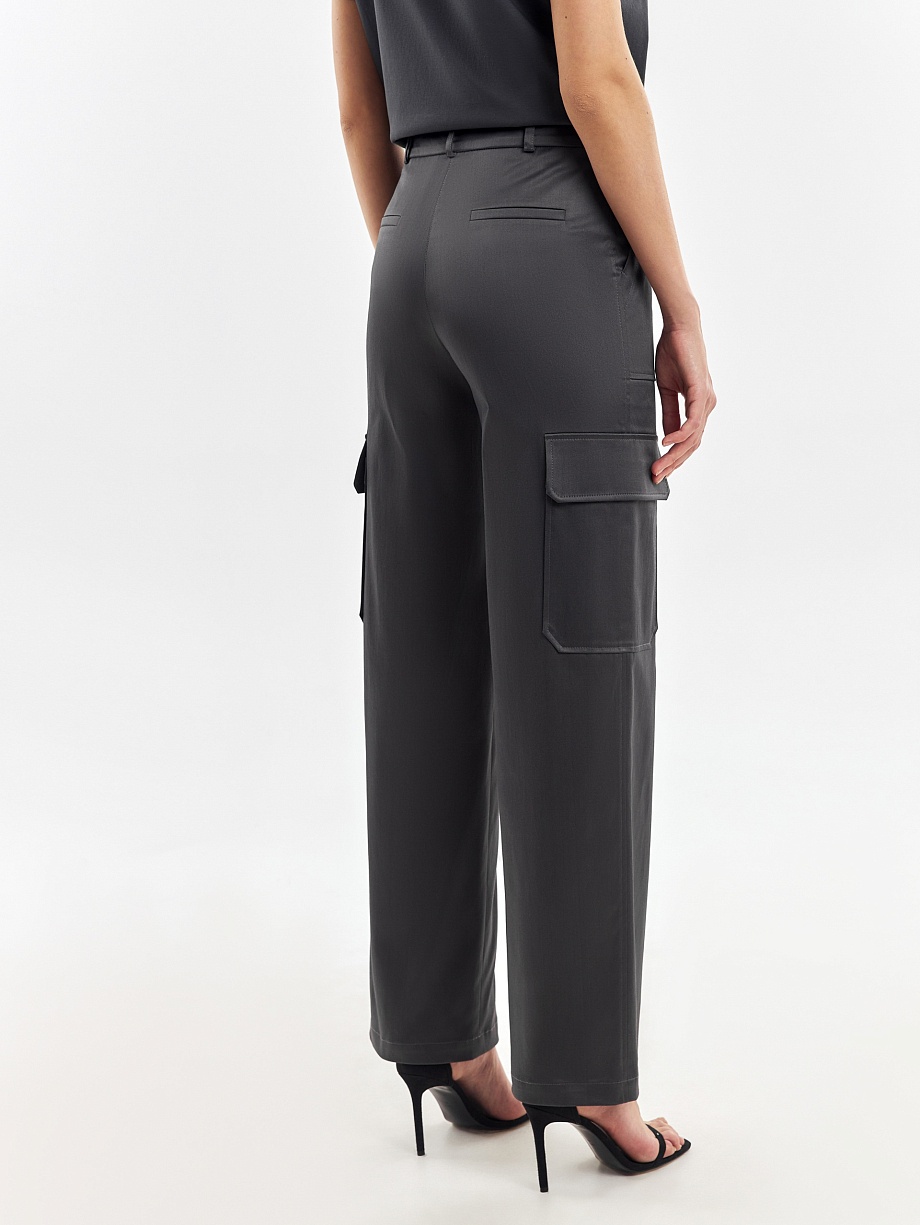 Прямые широкие брюки карго из плотной атласной ткани