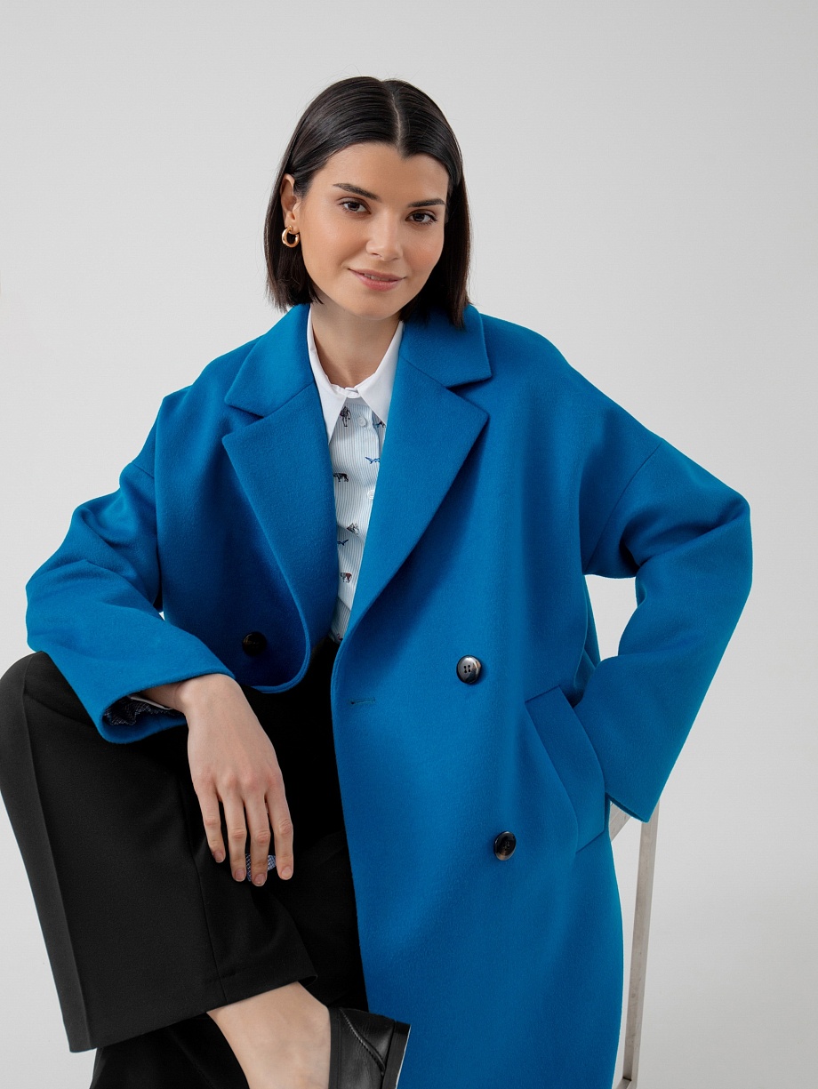 Двубортное шерстяное пальто прямого силуэта из премиальной шерстяной ткани