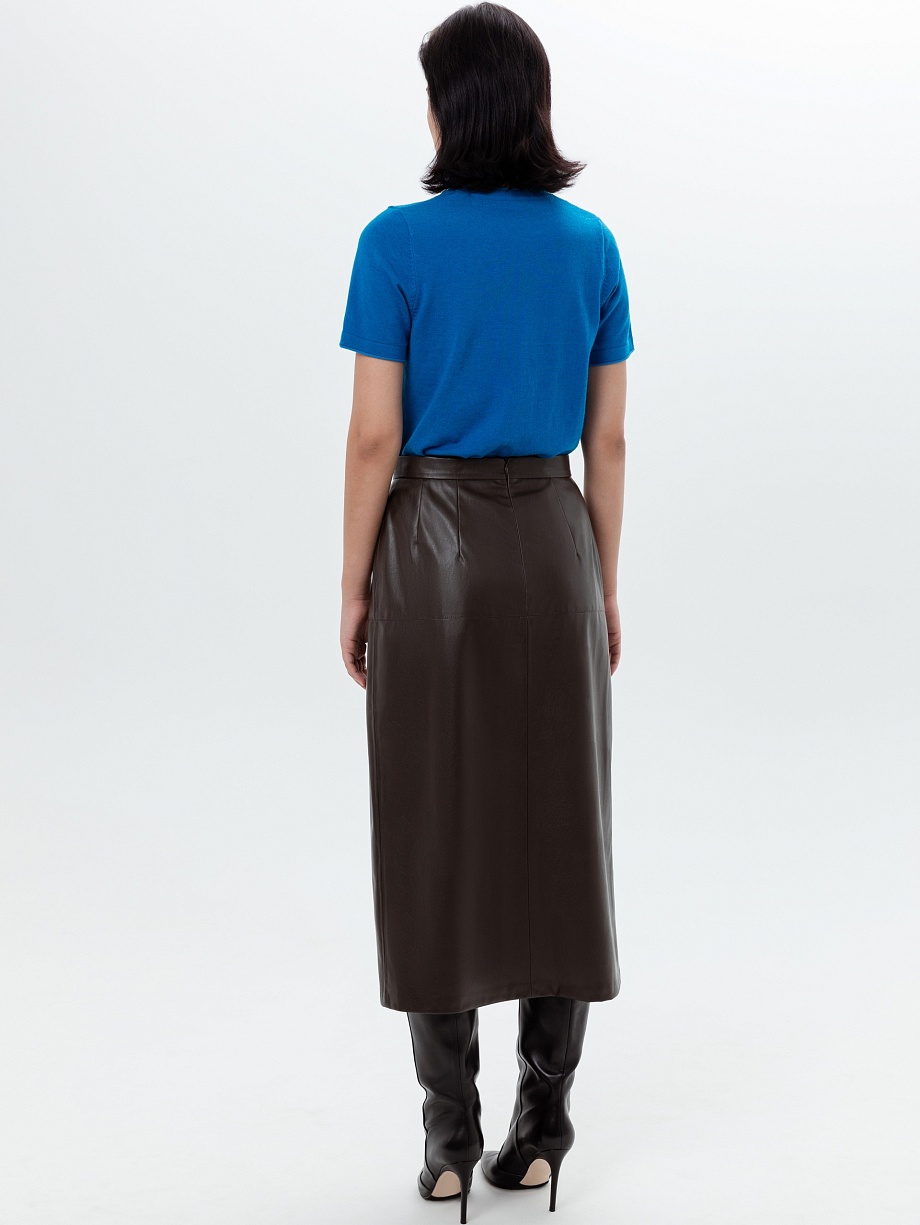 Юбка из экокожи с разрезом