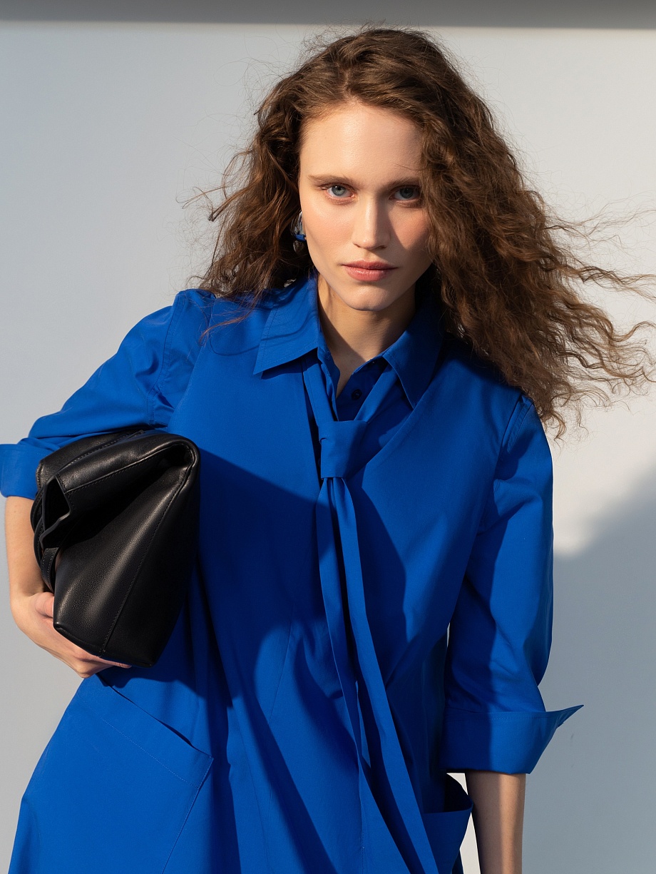 Свободный хлопковый сарафан с накладными карманами