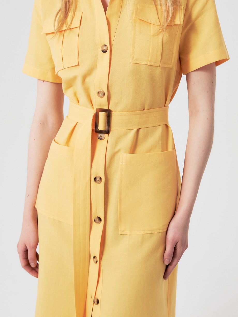 Платье-сафари из хлопка и льна