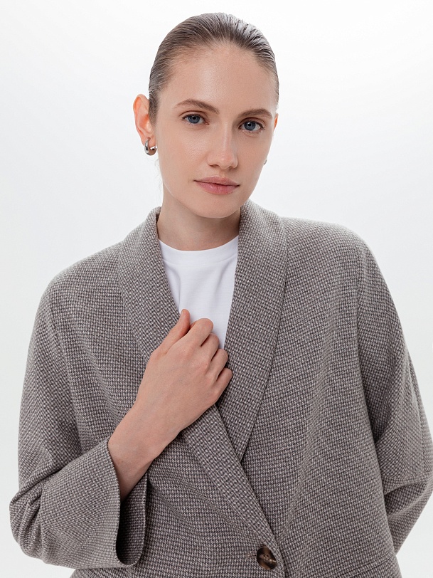 Трикотажный жакет с  V-образным вырезом в принте "пье-де-пуль"