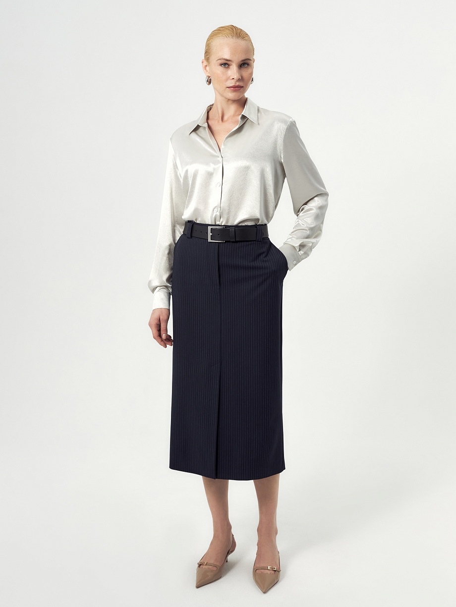 Юбка миди из костюмной ткани с открытым срезом