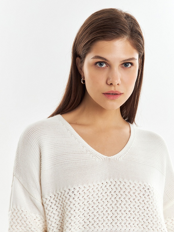 Джемпер комбинированной вязки из вискозы и хлопка