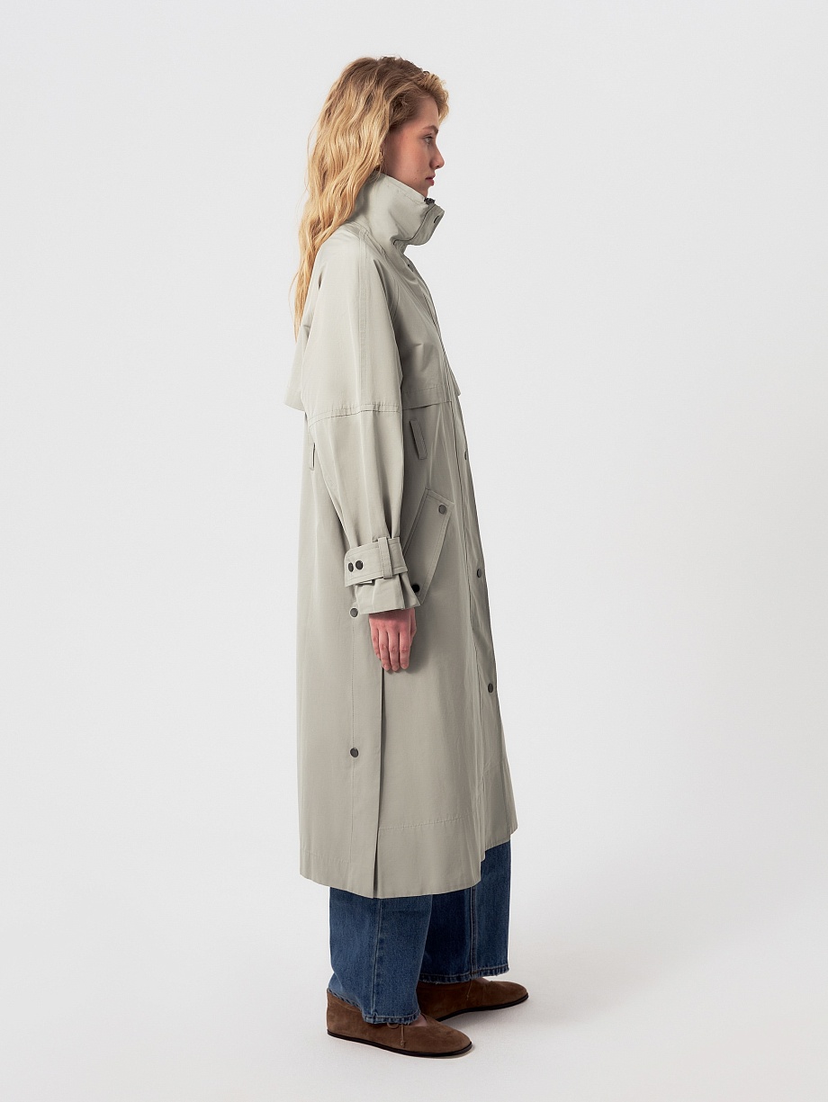 Непромокаемый хлопковый плащ с высоким воротником