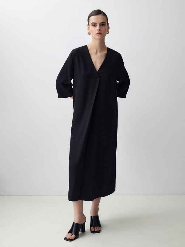 Прямое свободное платье миди из вискозы