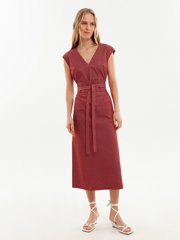 Удлиненное платье из хлопка в горошек