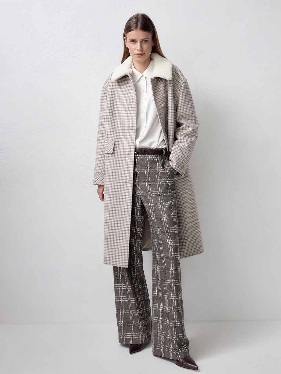 Зимнее шерстяное пальто в клетку