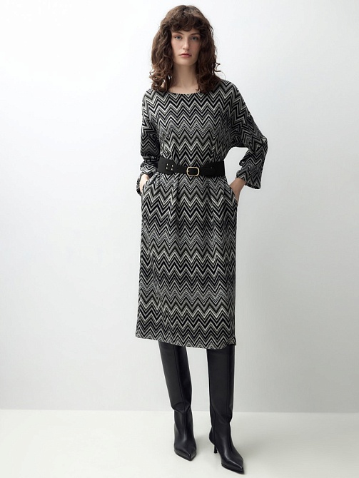 Трикотажное платье с принтом "миссони" и поясом