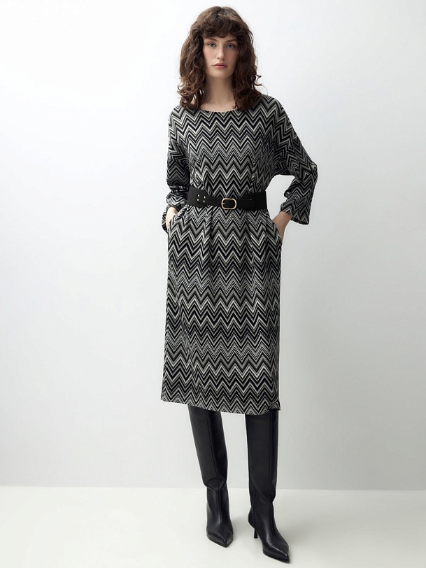 Трикотажное платье с принтом "миссони" и поясом