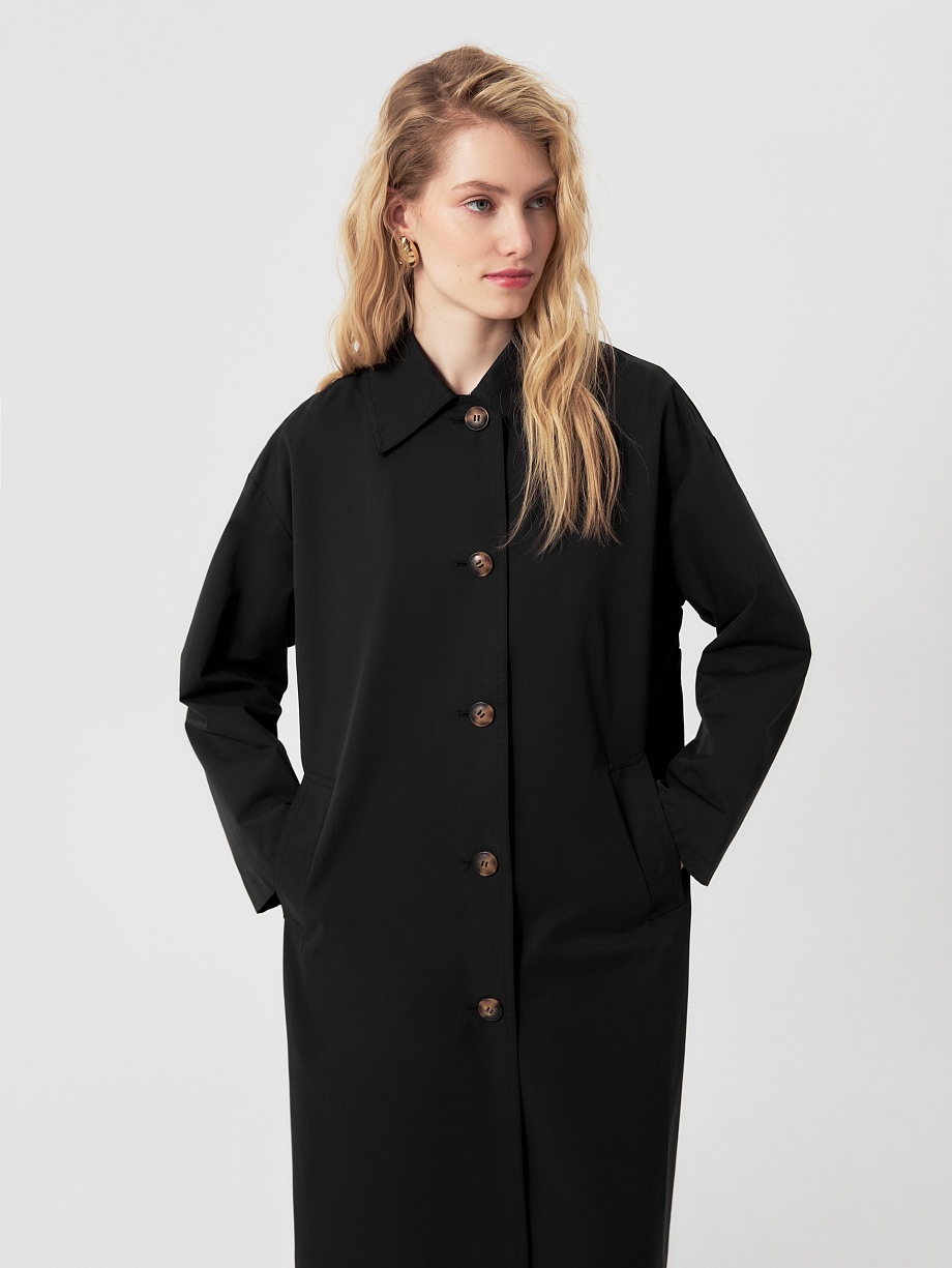 Непромокаемый хлопковый плащ силуэта трапеция