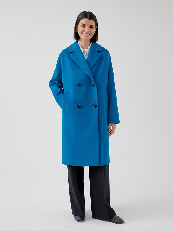 Двубортное демисезонное пальто прямого силуэта из премиальной шерстяной ткани POMPA арт.3014901p00062