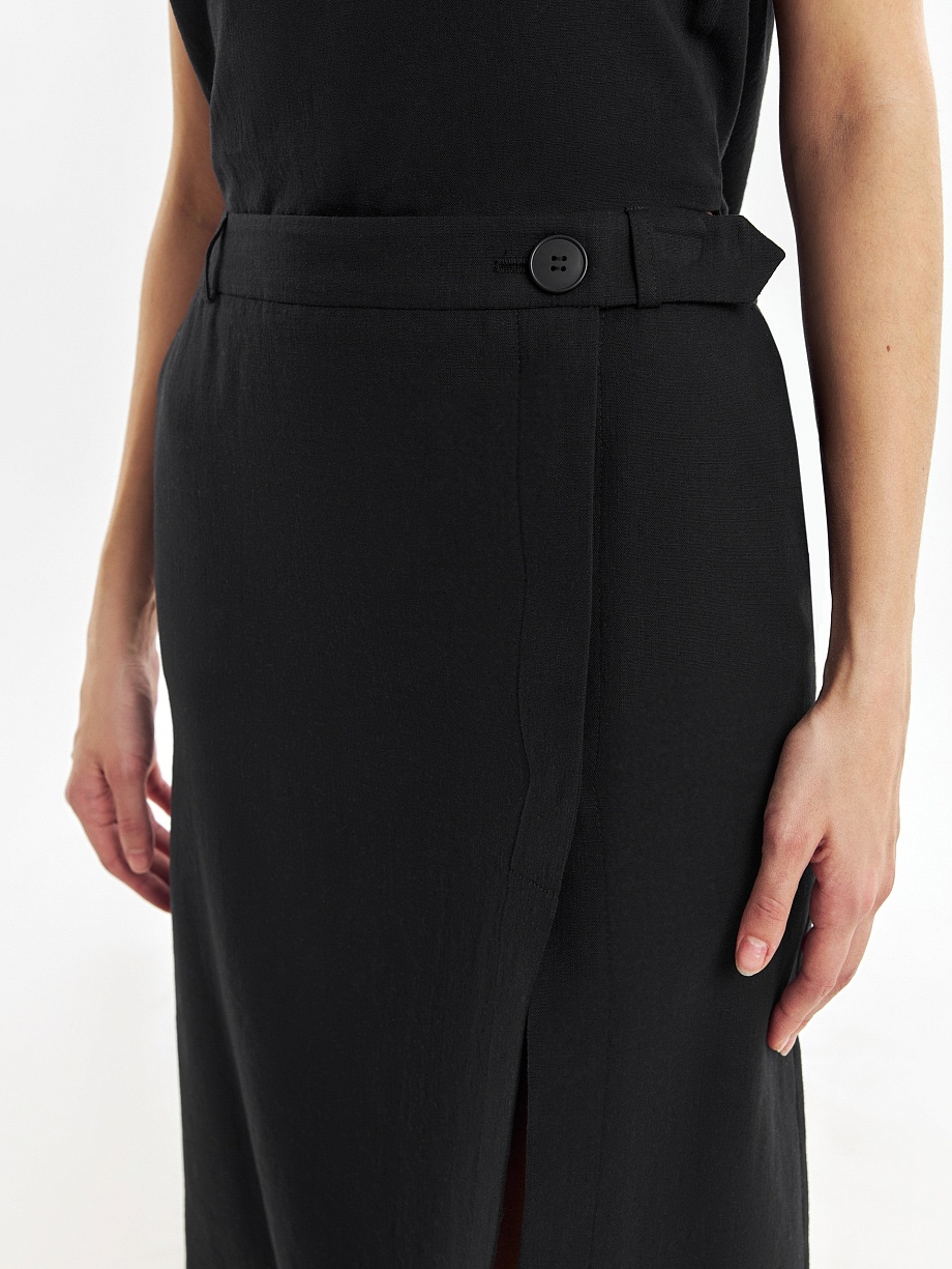 Юбка из хлопка и льна с разрезом