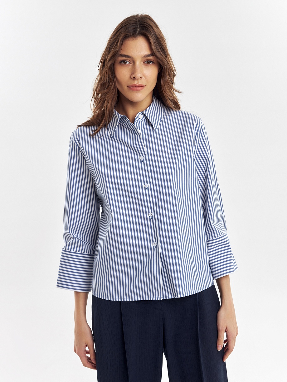 Свободная рубашка в полоску с укороченным рукавом