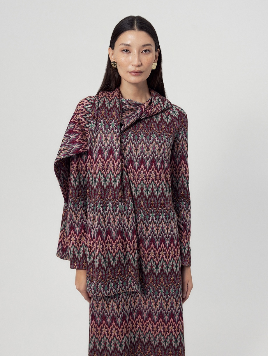 Платье с шарфом из жаккардового трикотажа