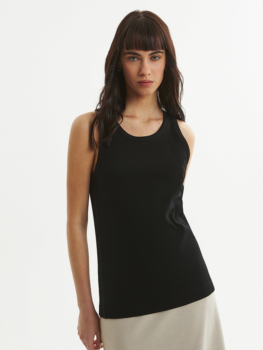 Базовый хлопковый топ в рубчик