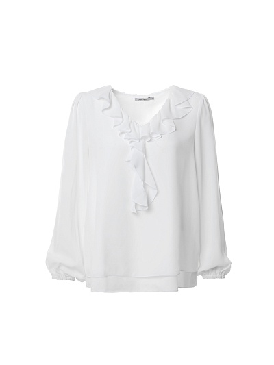 Блуза свободного силуэта с V-образным вырезом и рюшей POMPA