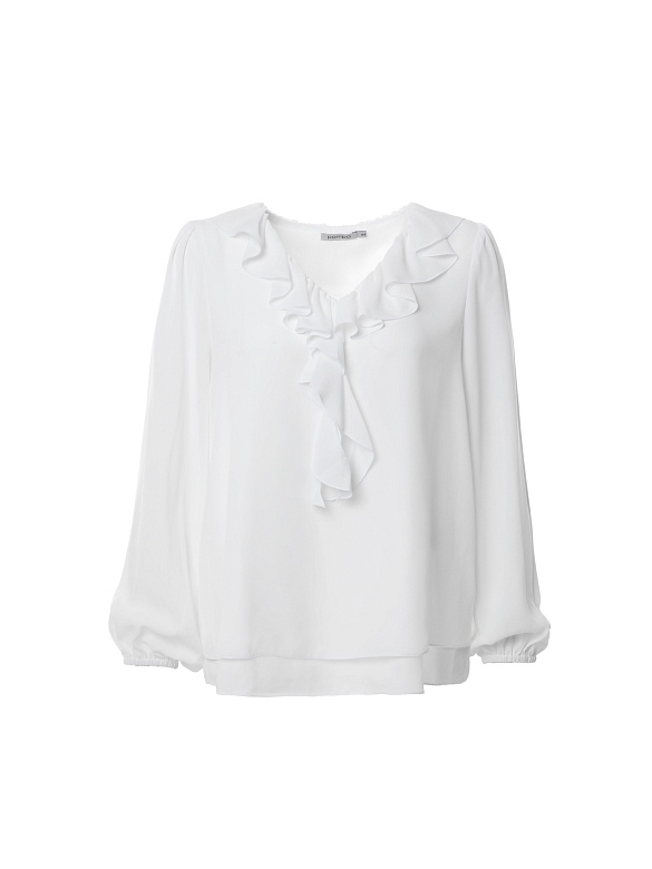 Блуза свободного силуэта с V-образным вырезом и рюшей POMPA арт.1149380me0601