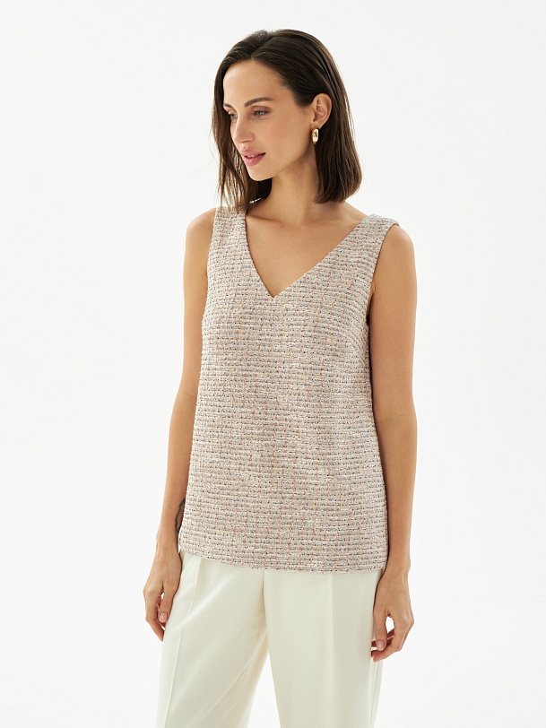 Топ женский без рукавов из фактурной костюмной ткани