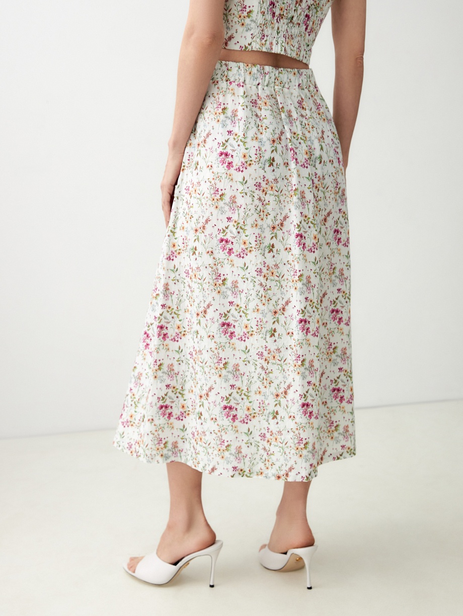 Юбка-трапеция из хлопка и льна на пуговицах