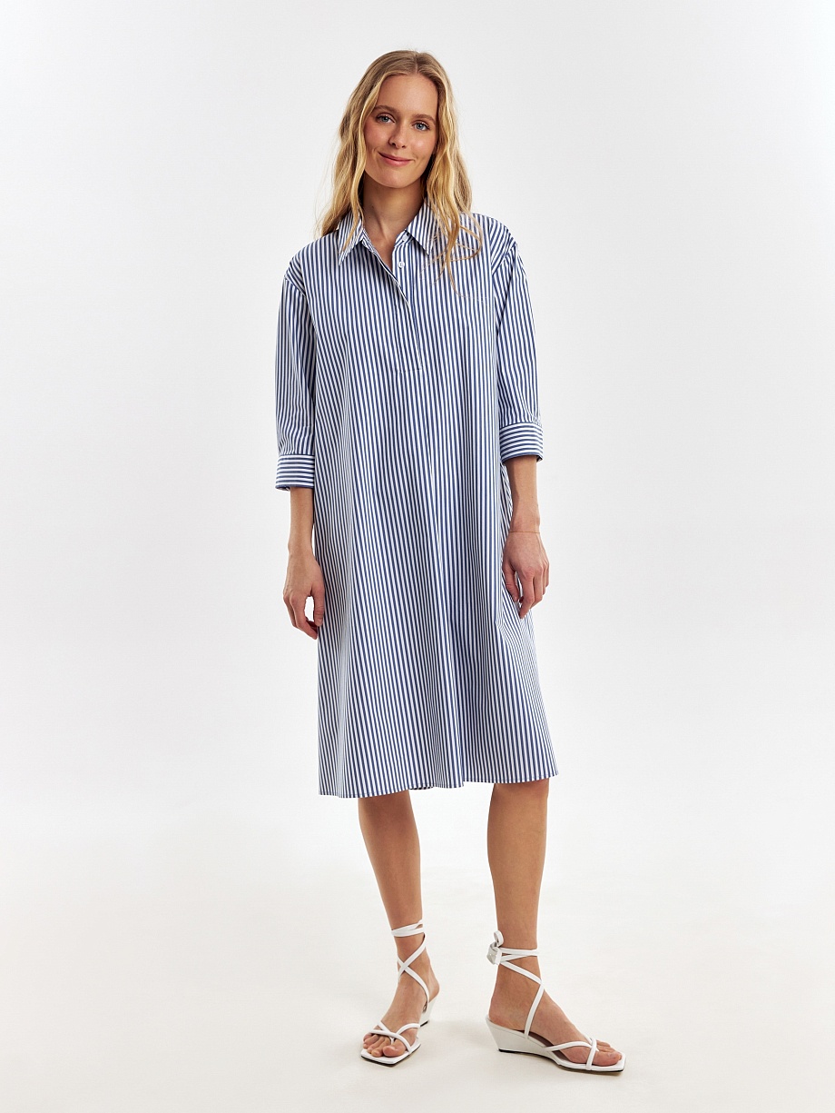Хлопковое платье-рубашка в полоску