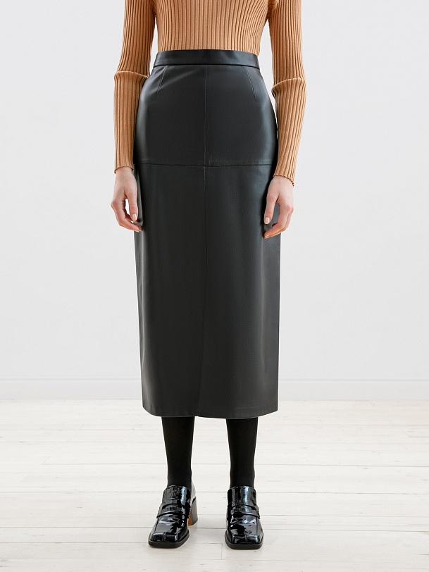 Прямая длинная юбка из экокожи